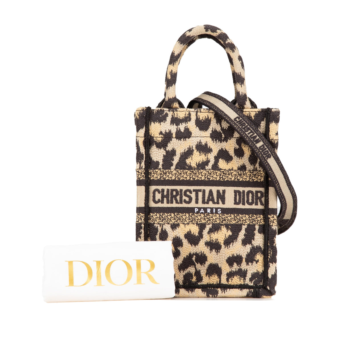 Dior Mizza Mini Embroidered Canvas Leopard Vertical Book Tote — Brown