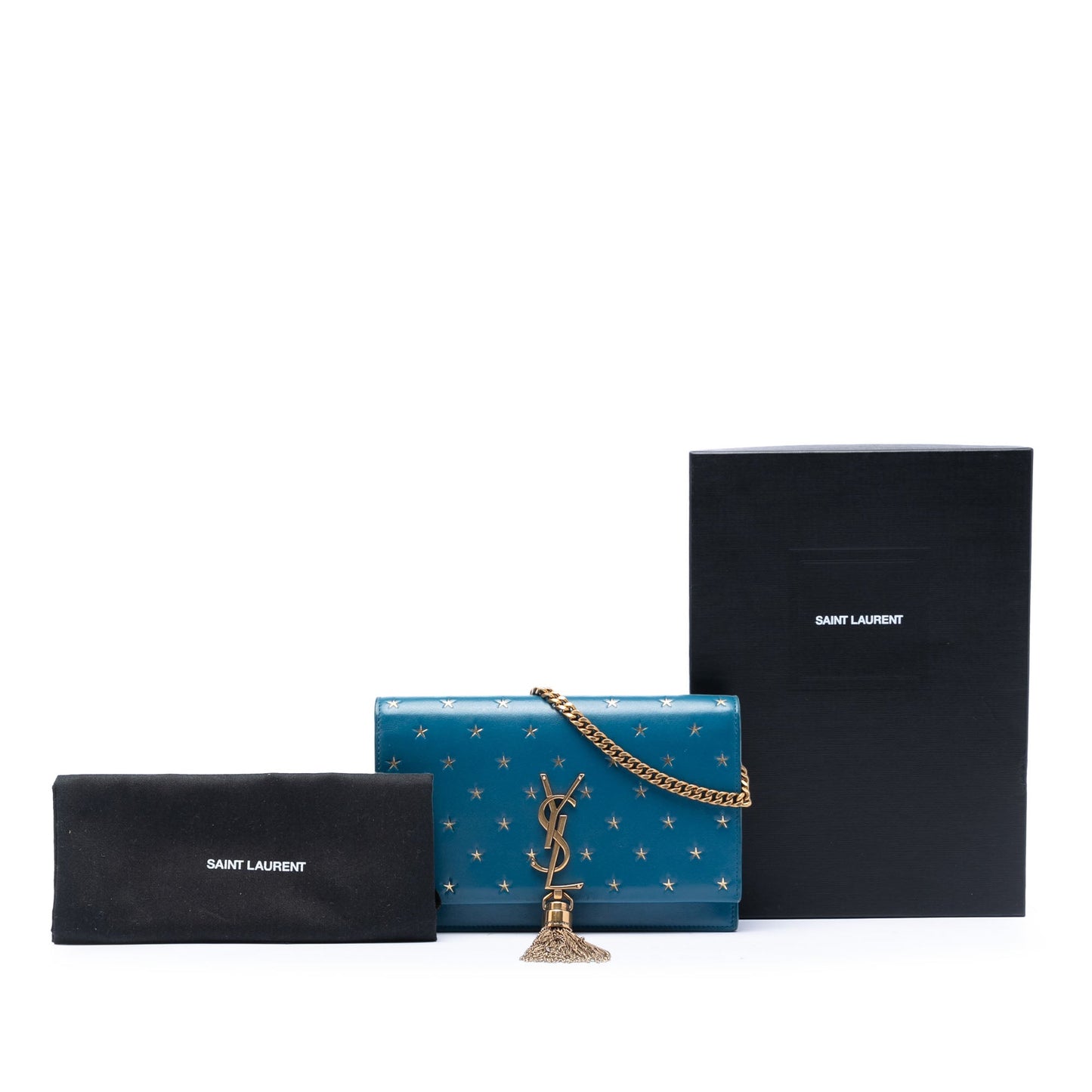 Saint Laurent Calfskin Star Print Classic Monogram Kate Tassel Wallet on Chain