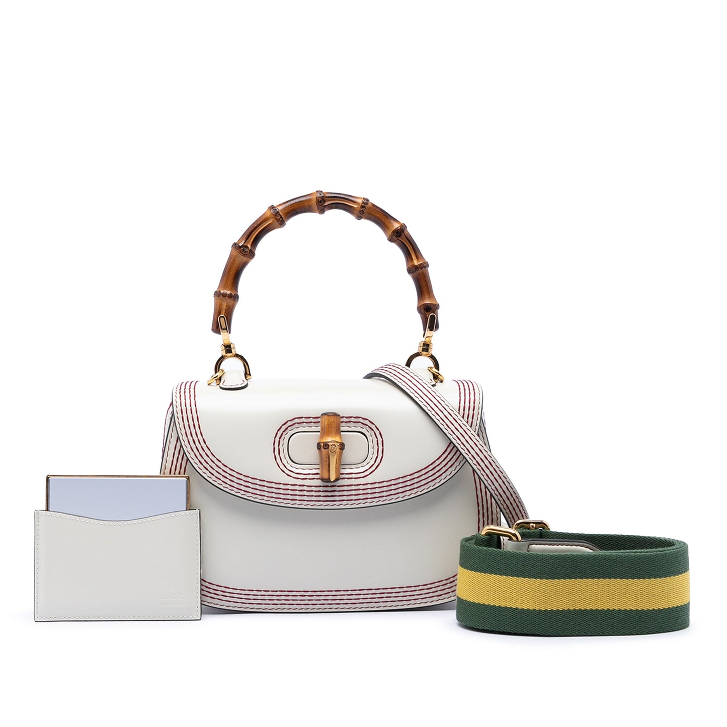 Gucci Small Calfskin Stitched Bamboo 1947 Top Handle Bag