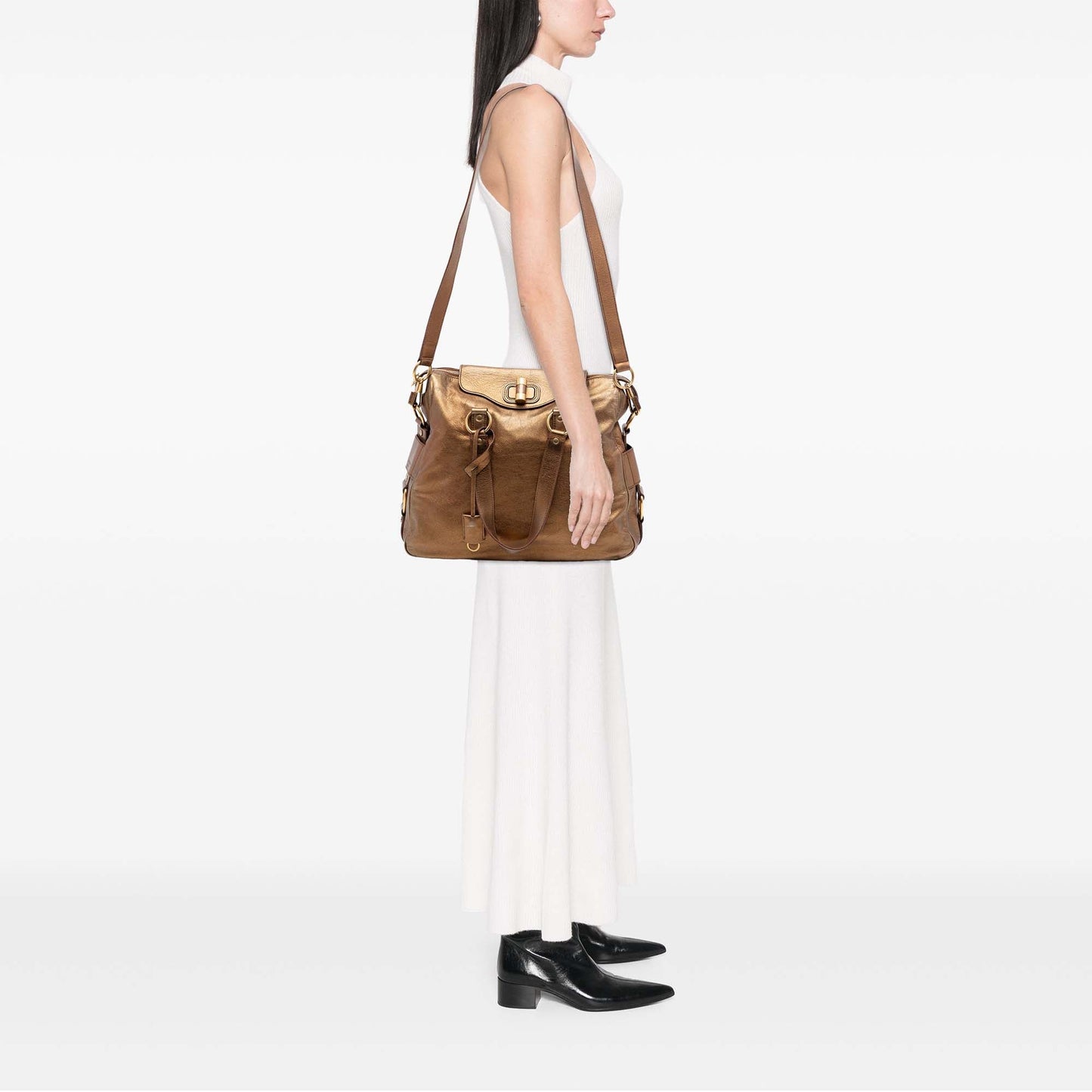 Saint Laurent Metallic Calfskin Muse Satchel