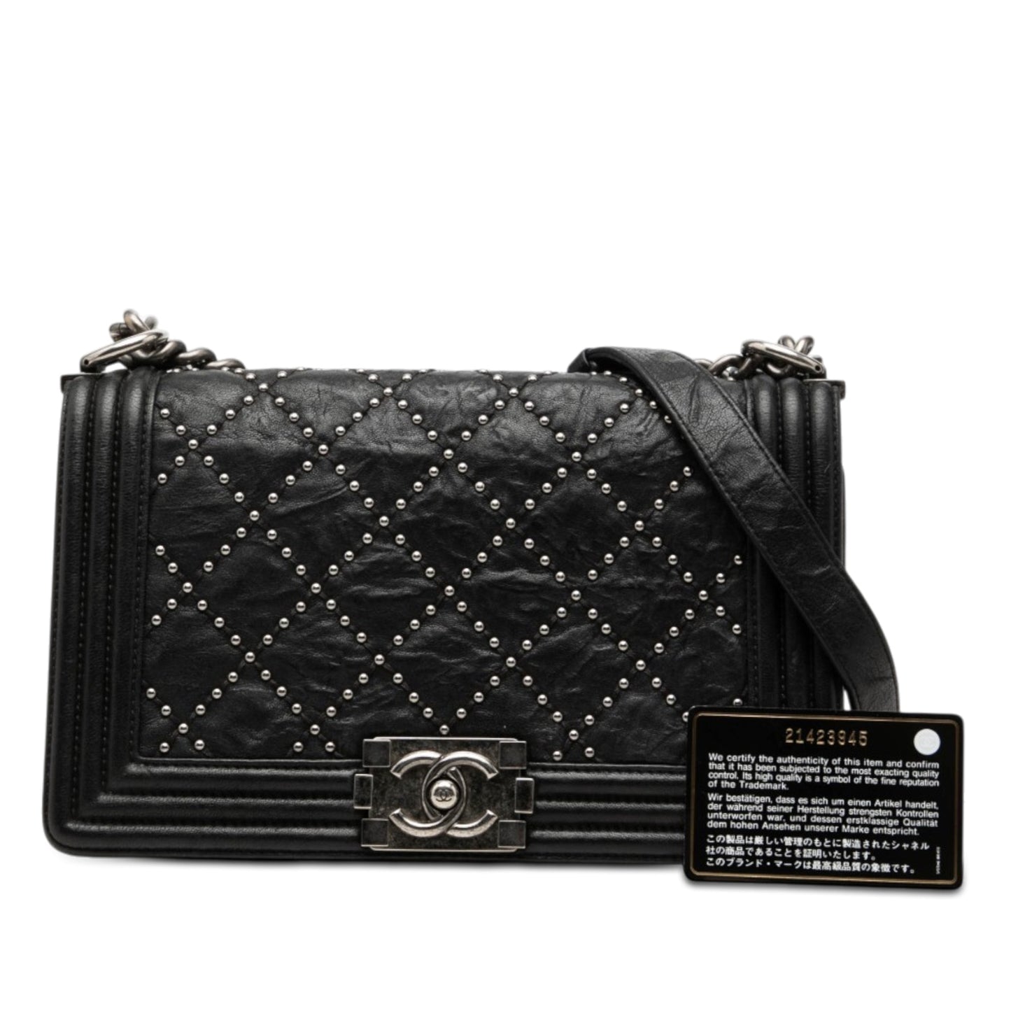 Chanel Old Medium Quilted Crumpled Calfskin Studded Boy Flap