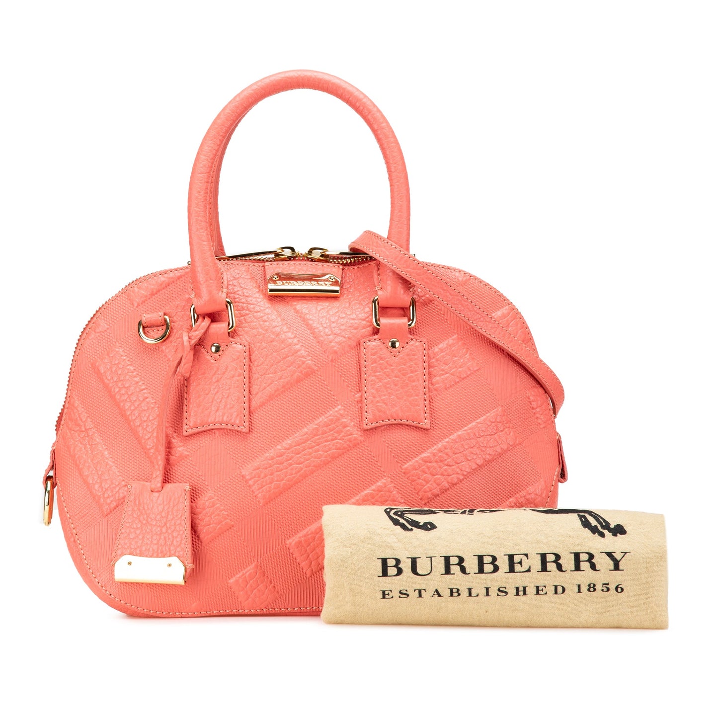 Burberry Small Heritage Grain Check Embossed Orchard Bowling Bag