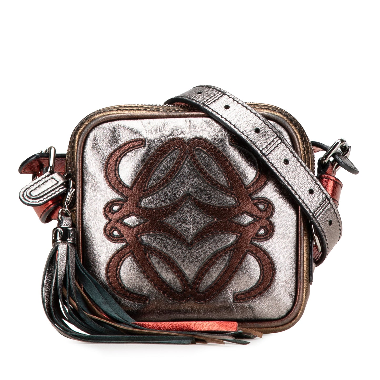 LOEWE Mini Metallic Goatskin Anagram Tassel Crossbody