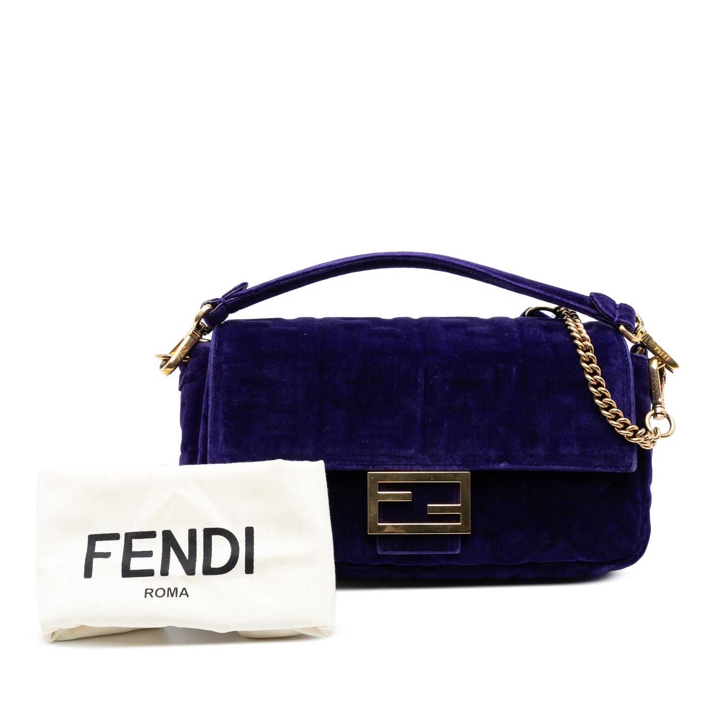 Fendi Zucca Embossed Velvet Baguette Satchel