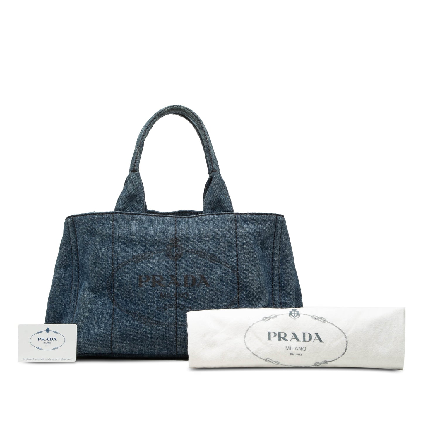 Prada Denim Canapa Logo Tote