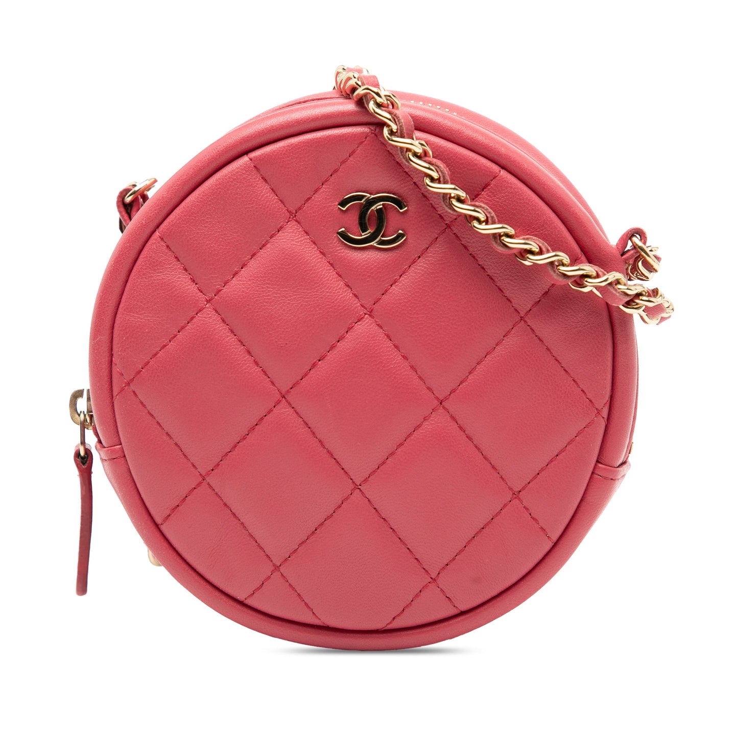 Chanel CC Quilted Lambskin Round Clutch With Chain