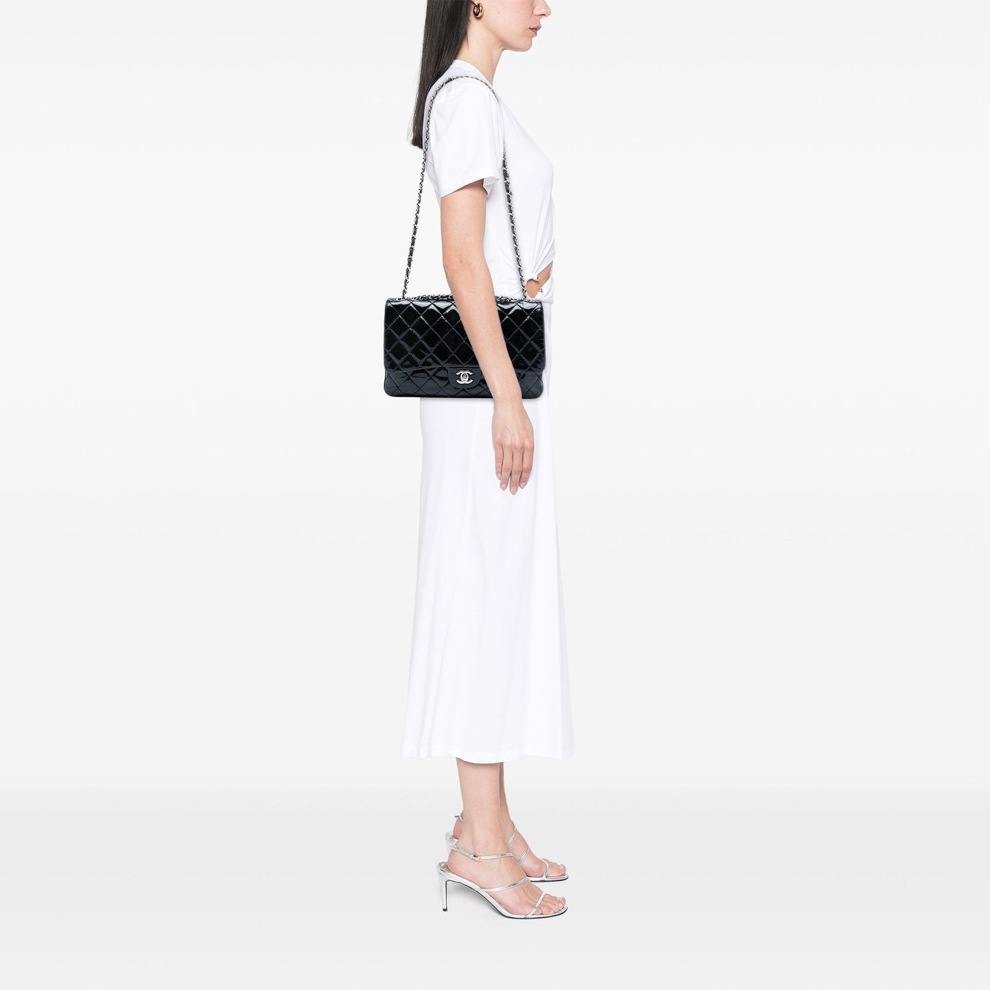 Chanel Jumbo Quilted Patent 3 Compartment Flap