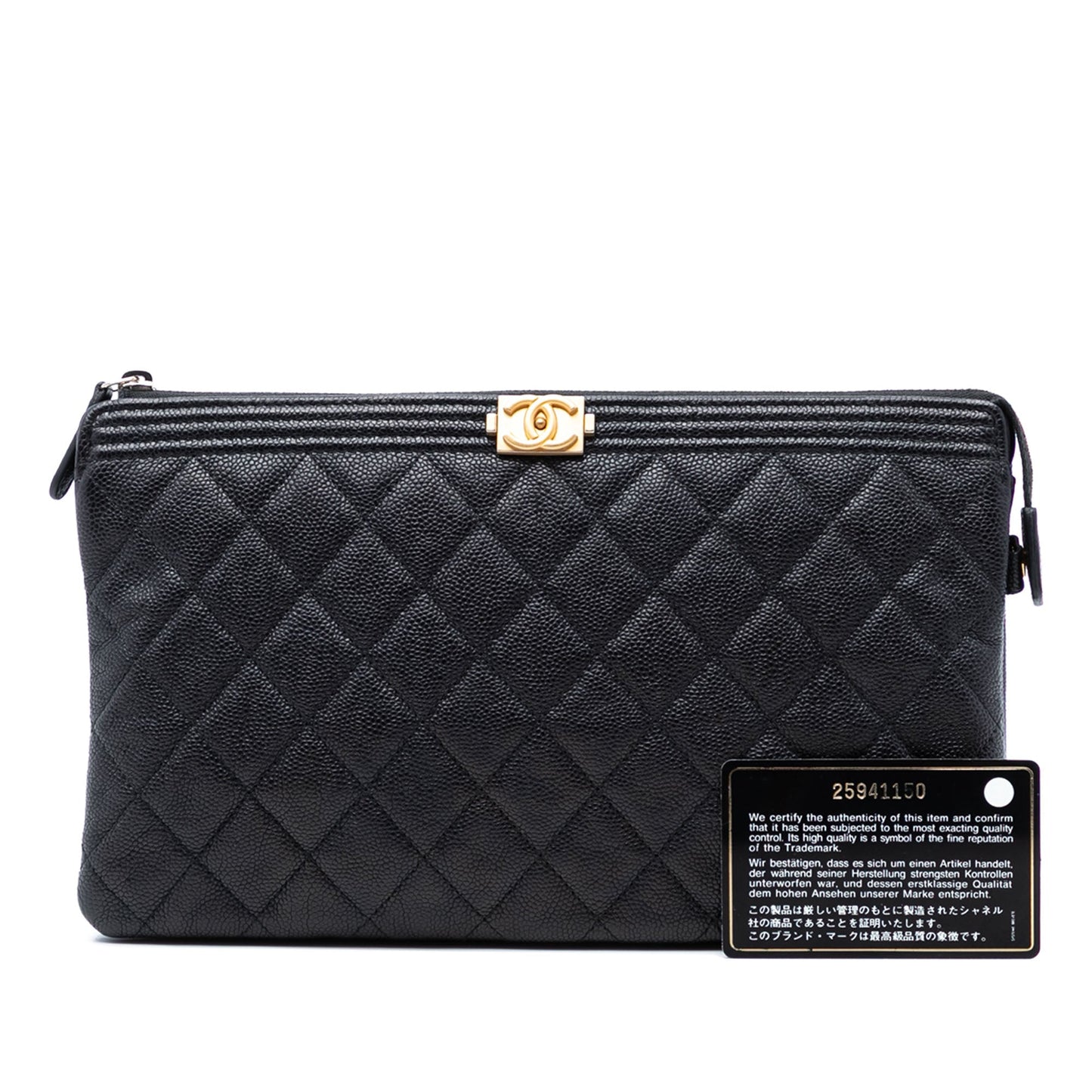 Quilted Caviar Boy O Case Zip Clutch