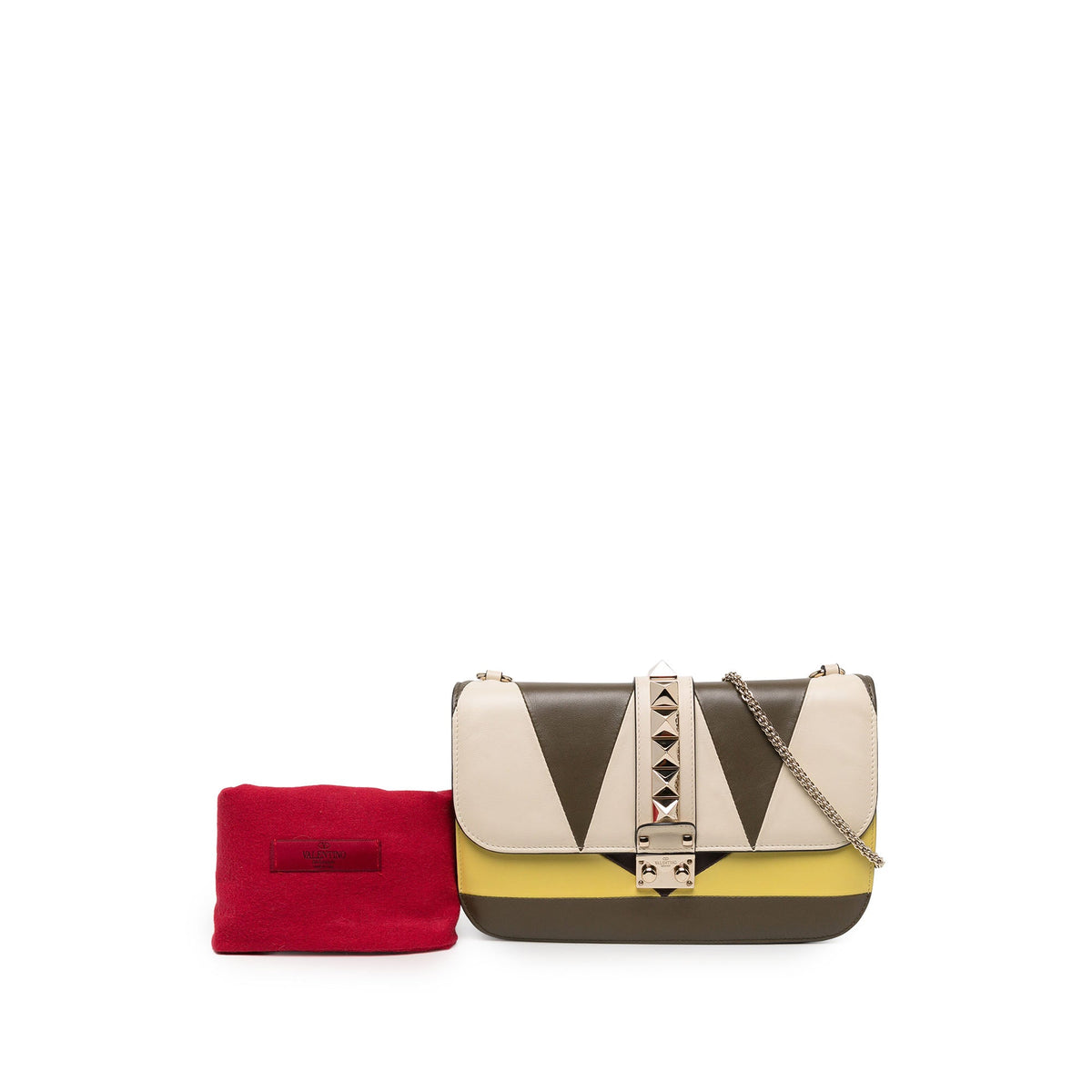 Valentino Medium Multicolor Leather Rockstud Glam Lock Crossbody — Yellow