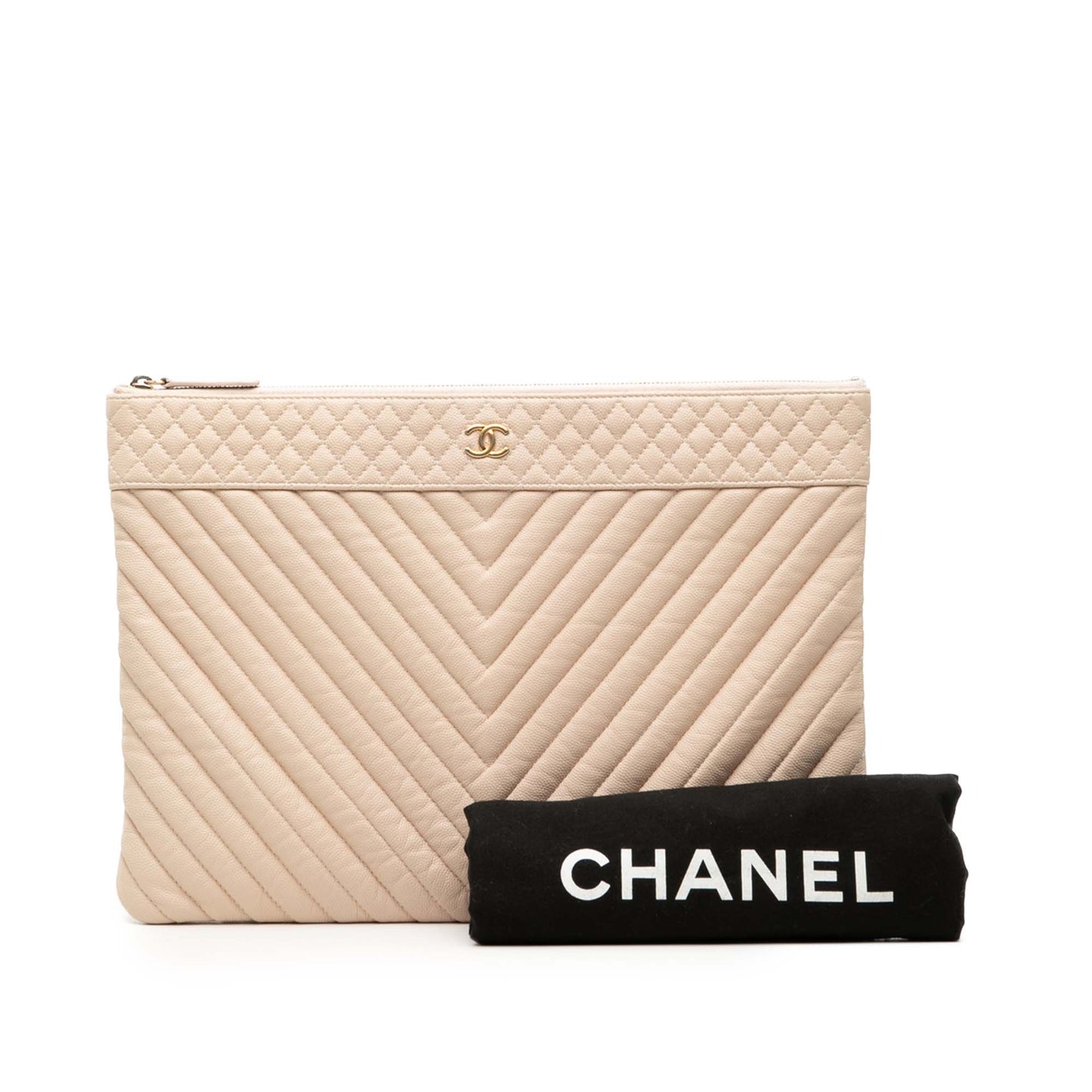 Chanel Large Chevron Caviar O Case Clutch