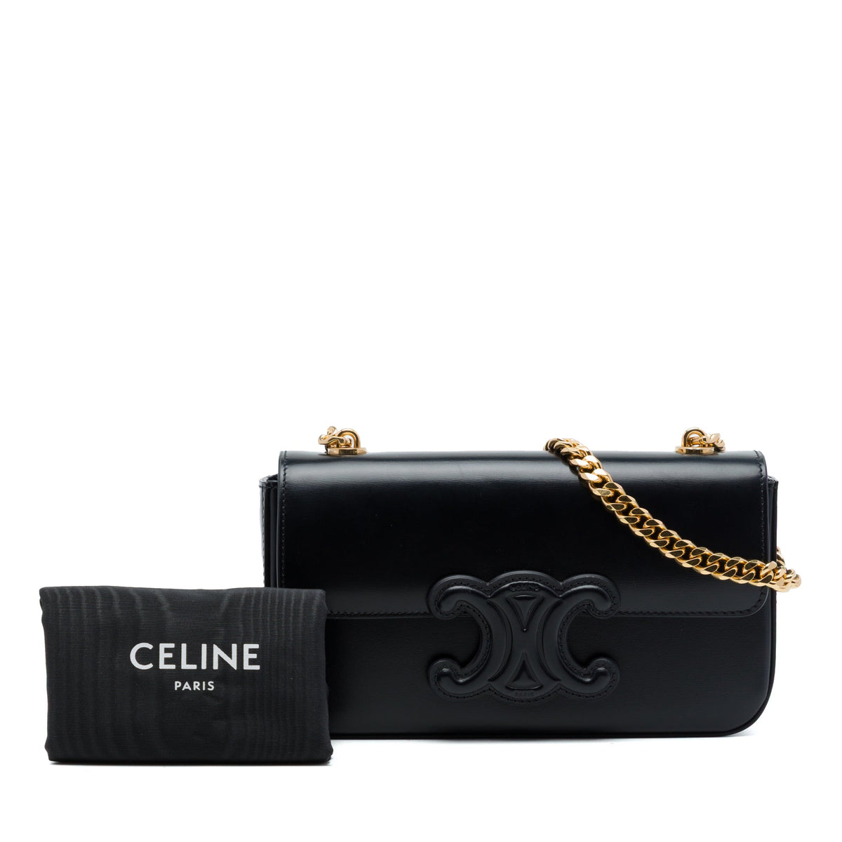 Celine Smooth Calfskin Cuir Triomphe Chain Shoulder Bag — Black