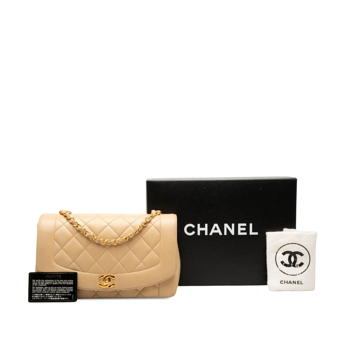 Chanel Medium Lambskin Diana Flap — Beige