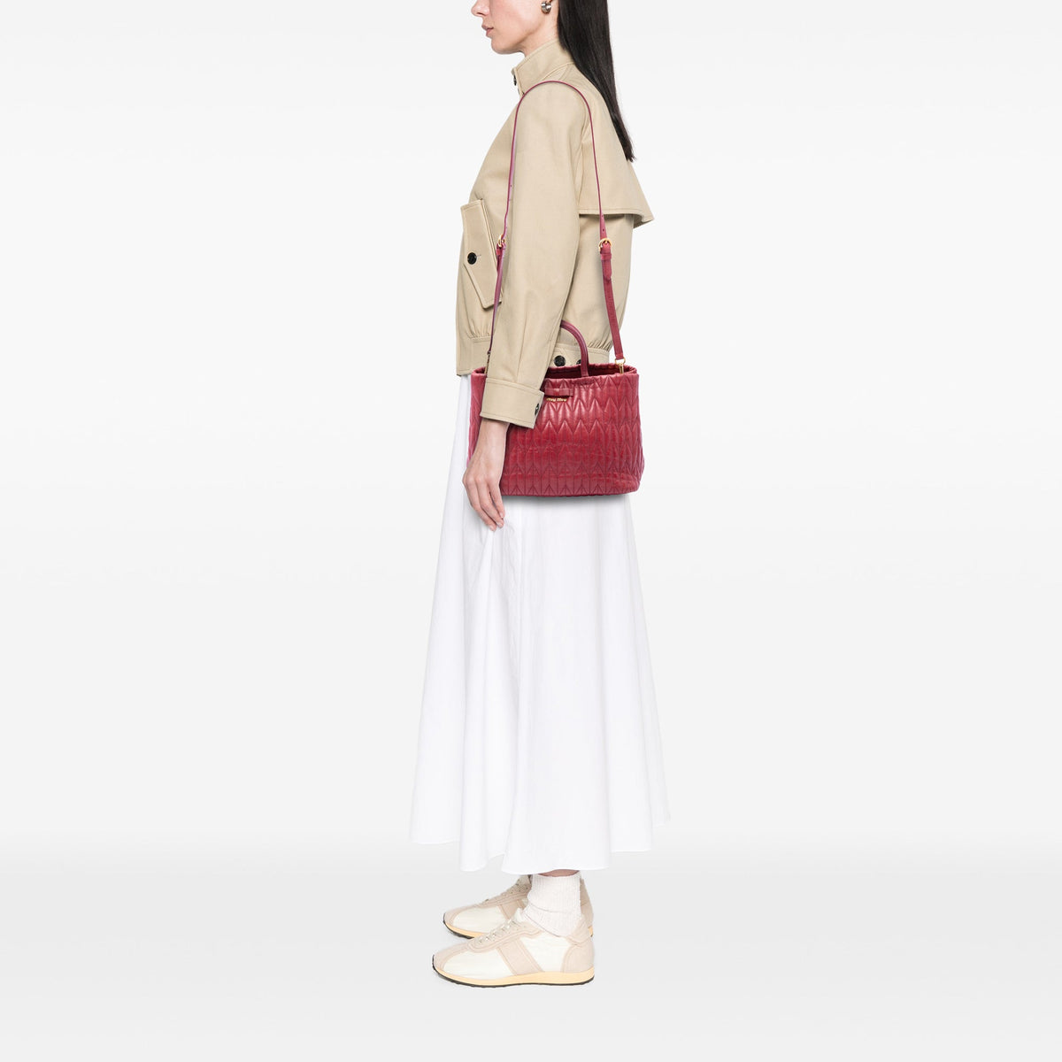 Miu Miu Medium Matelasse Vitello Shine Double Handle Tote — Red