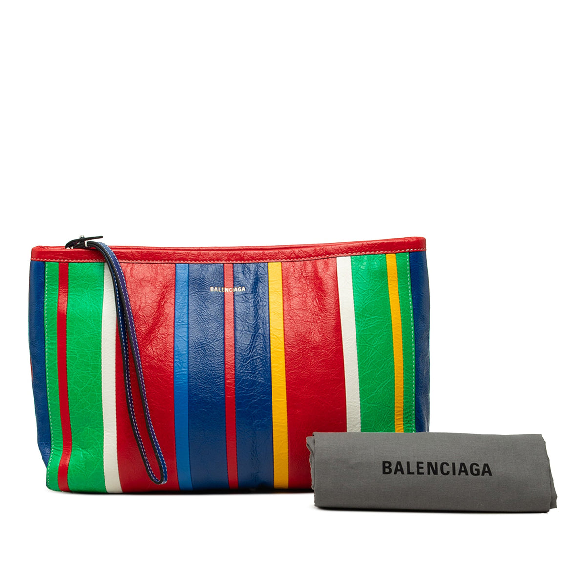 Balenciaga Large Lambskin Striped Barbes Z Pouch — Red