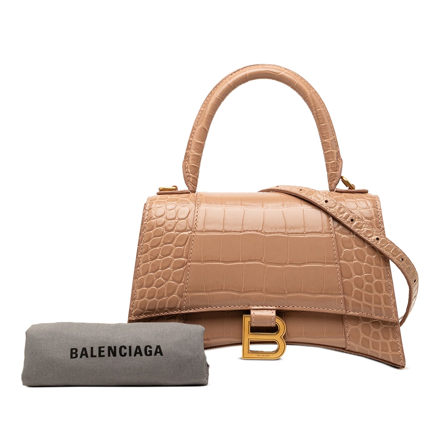 Balenciaga Small Croc Embossed Hourglass Top Handle Bag