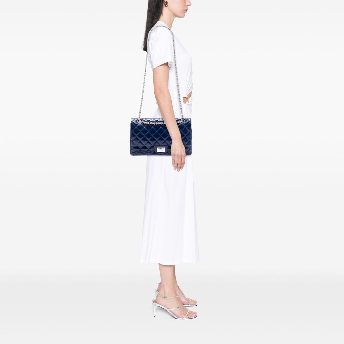 Chanel Quilted Crinkled Patent Reissue 2.55 Double Flap 227 — Blue