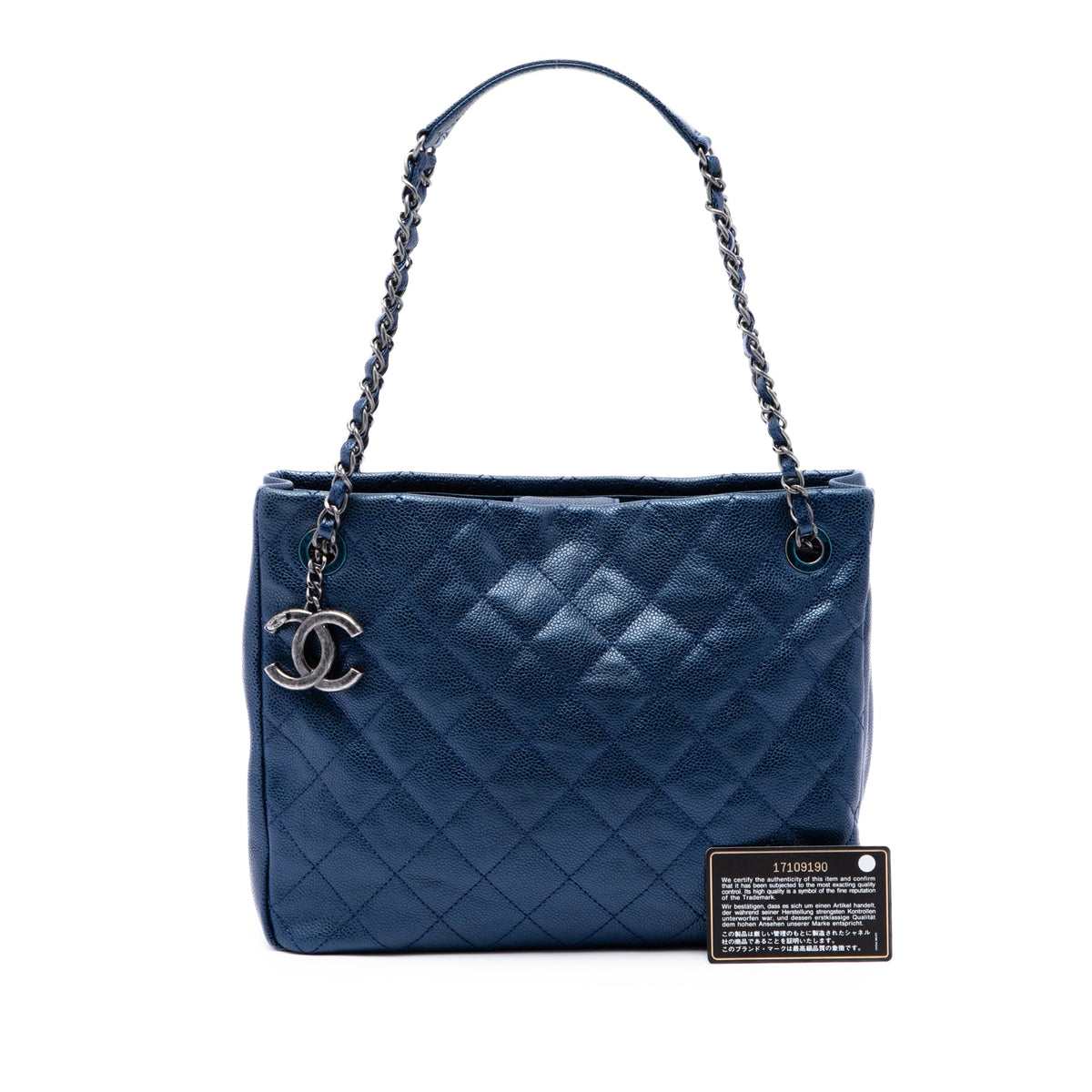 Chanel Medium Quilted Iridescent Caviar Chic Shopping Tote — Blue