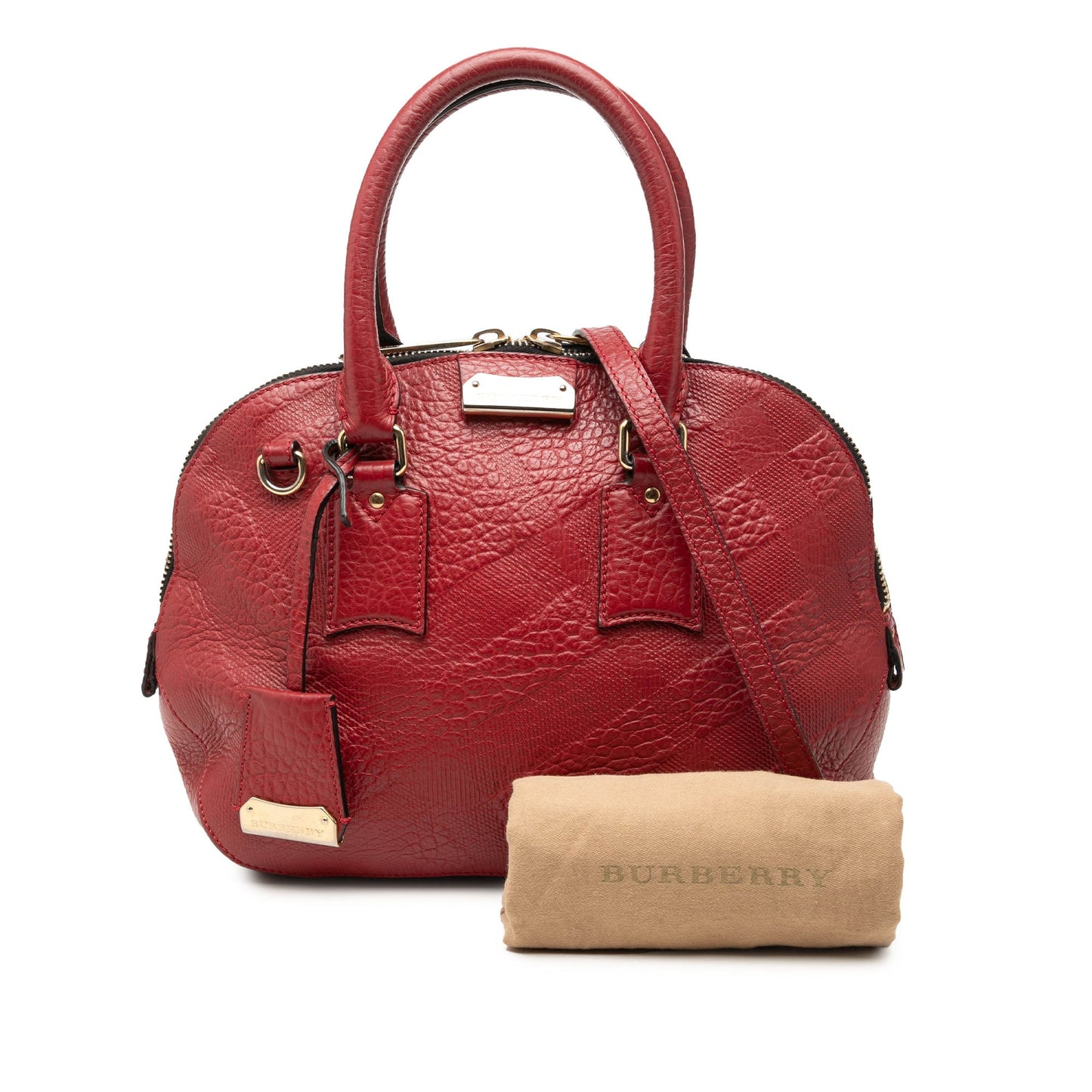 Burberry Small Heritage Grain Check Embossed Leather Orchard Bowling Bag
