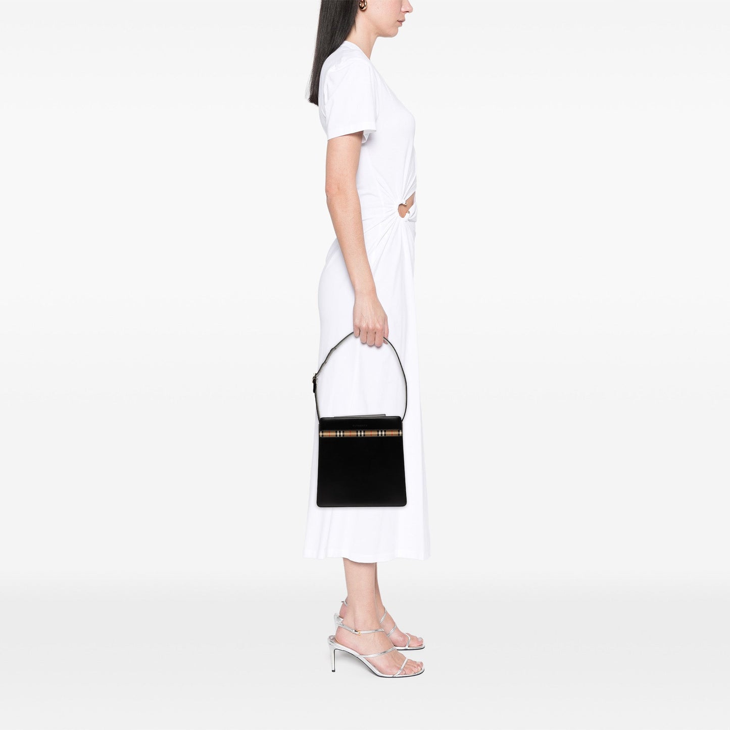 Burberry House Check Trimmed Leather Shoulder Bag