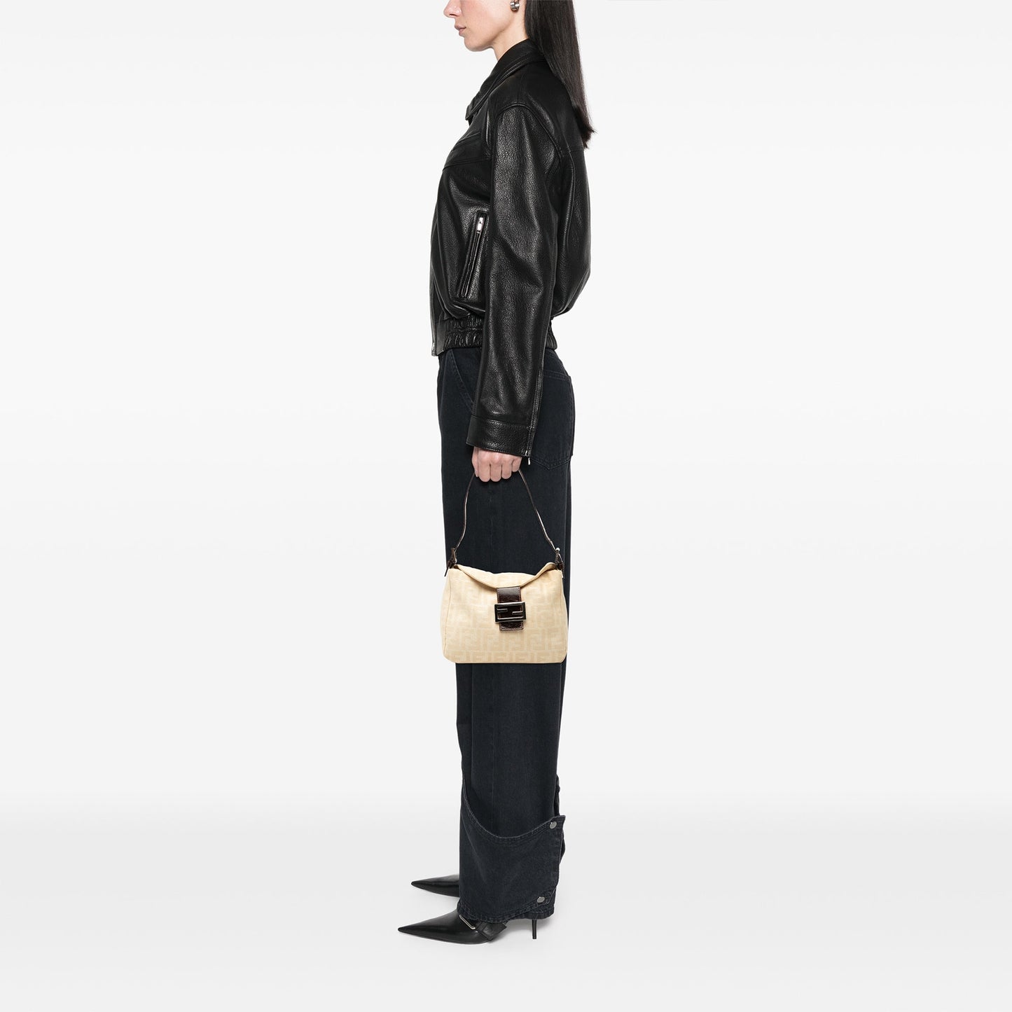 Fendi Zucca Canvas Double Flap Shoulder Bag