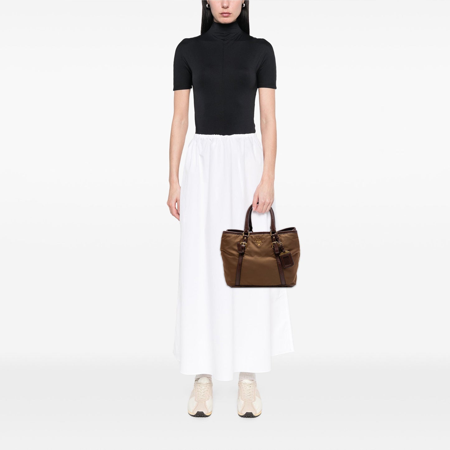 Prada Vitello Daino Trimmed Tessuto Satchel