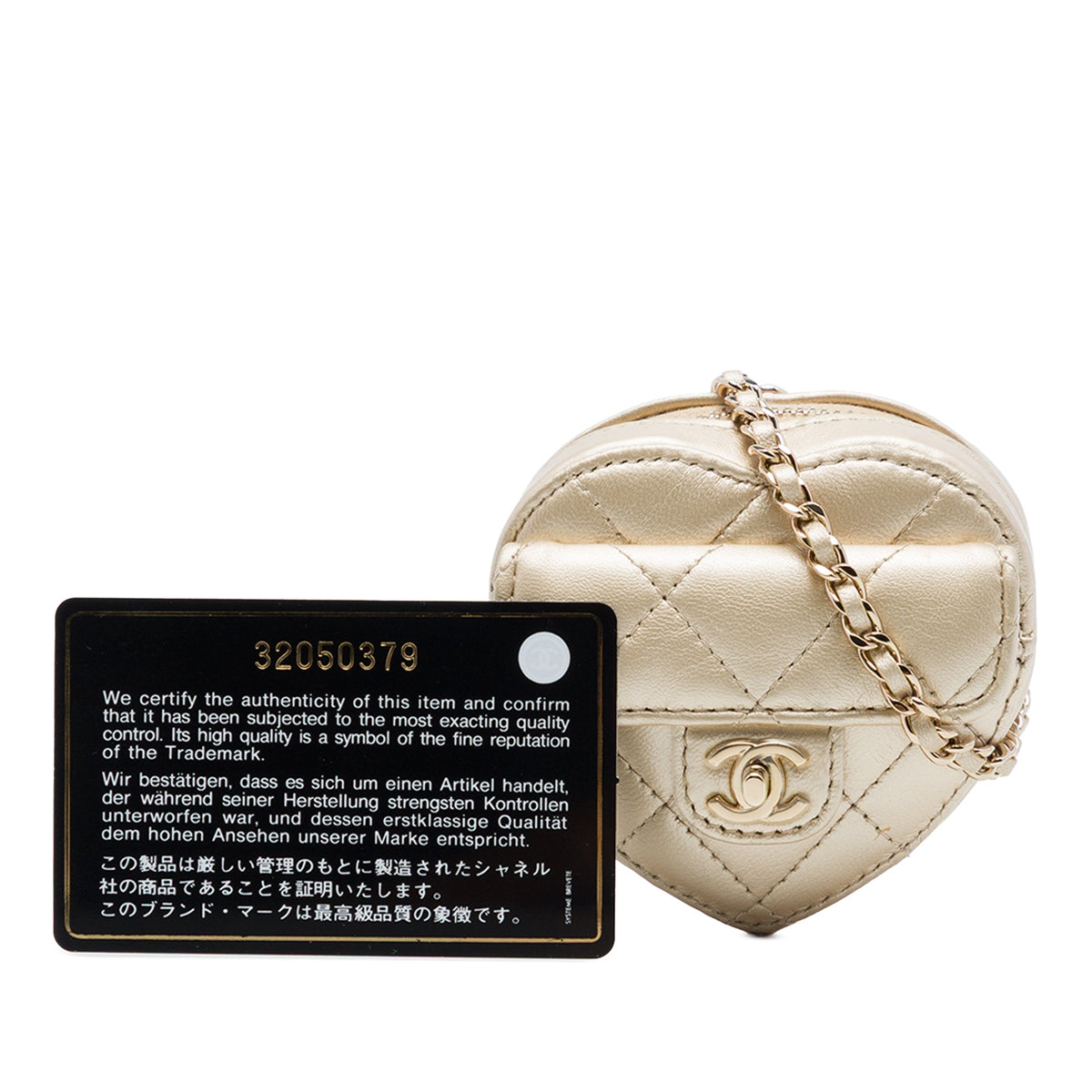 Chanel Mini Quilted Metallic Lambskin CC In Love Heart Bag — Gold
