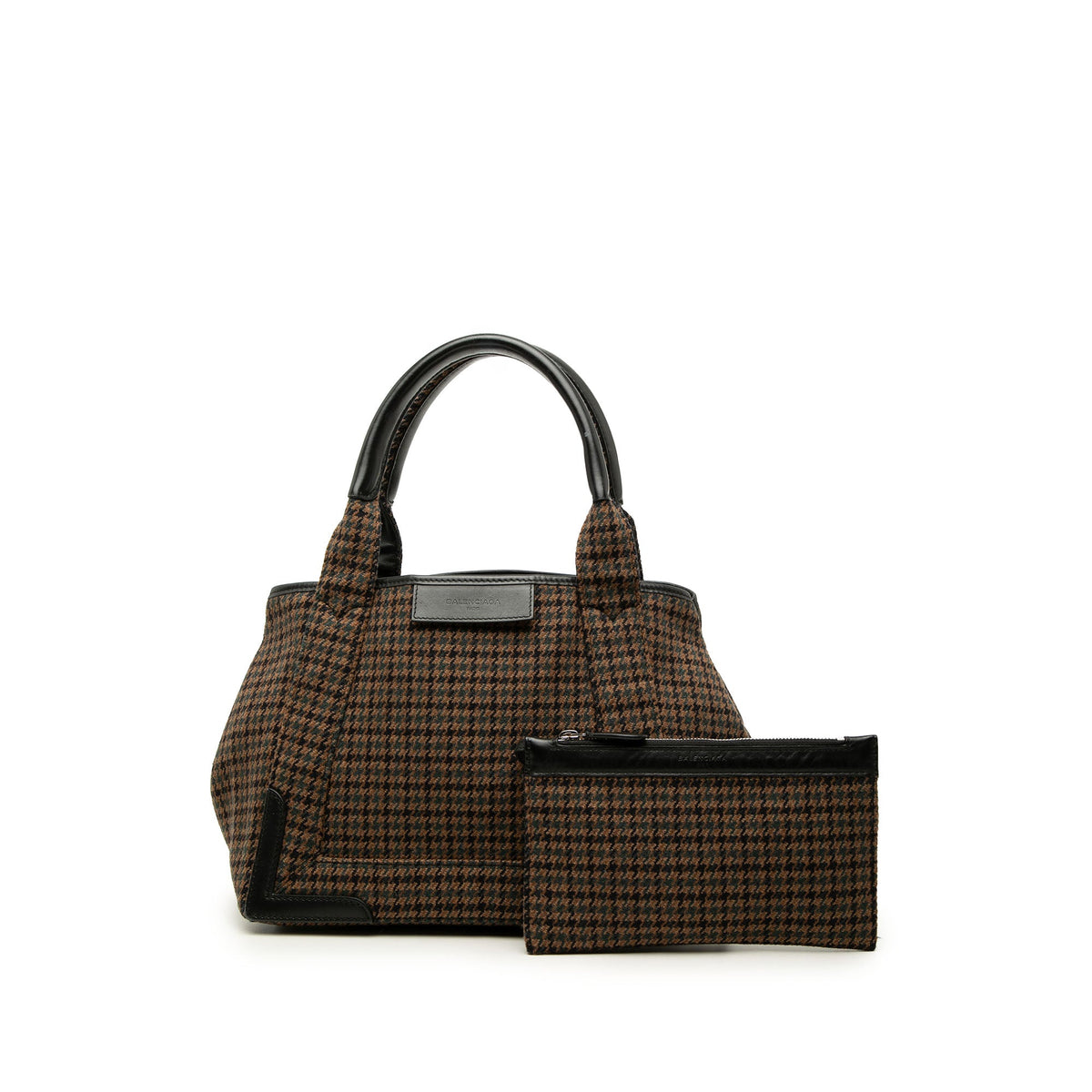 Balenciaga Wool Houndstooth Navy Cabas Tote S