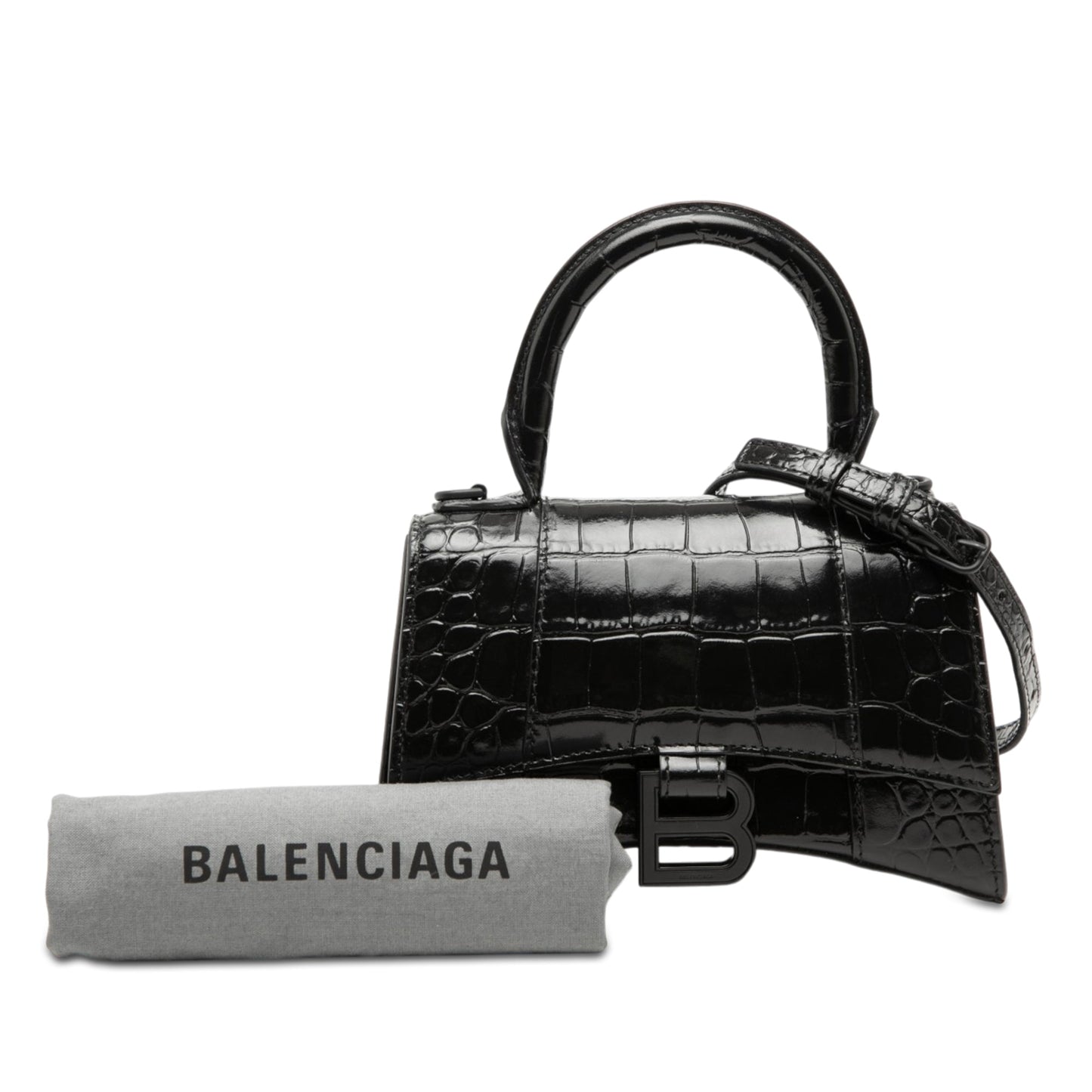 XS Croc Embossed Hourglass Top Handle Bag