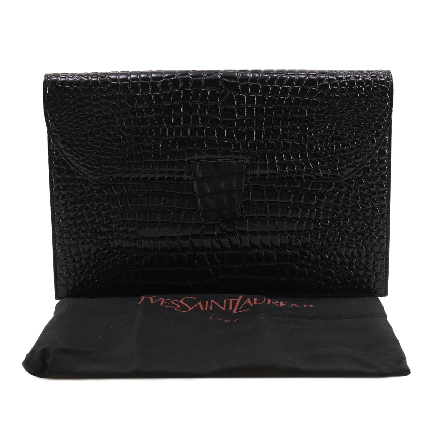Saint Laurent Croc Embossed Patent Clutch
