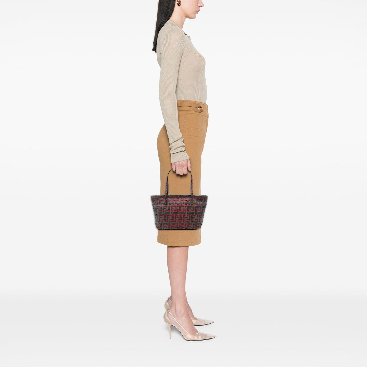 Fendi Small Perforated Zucca Spalmati Roll Tote