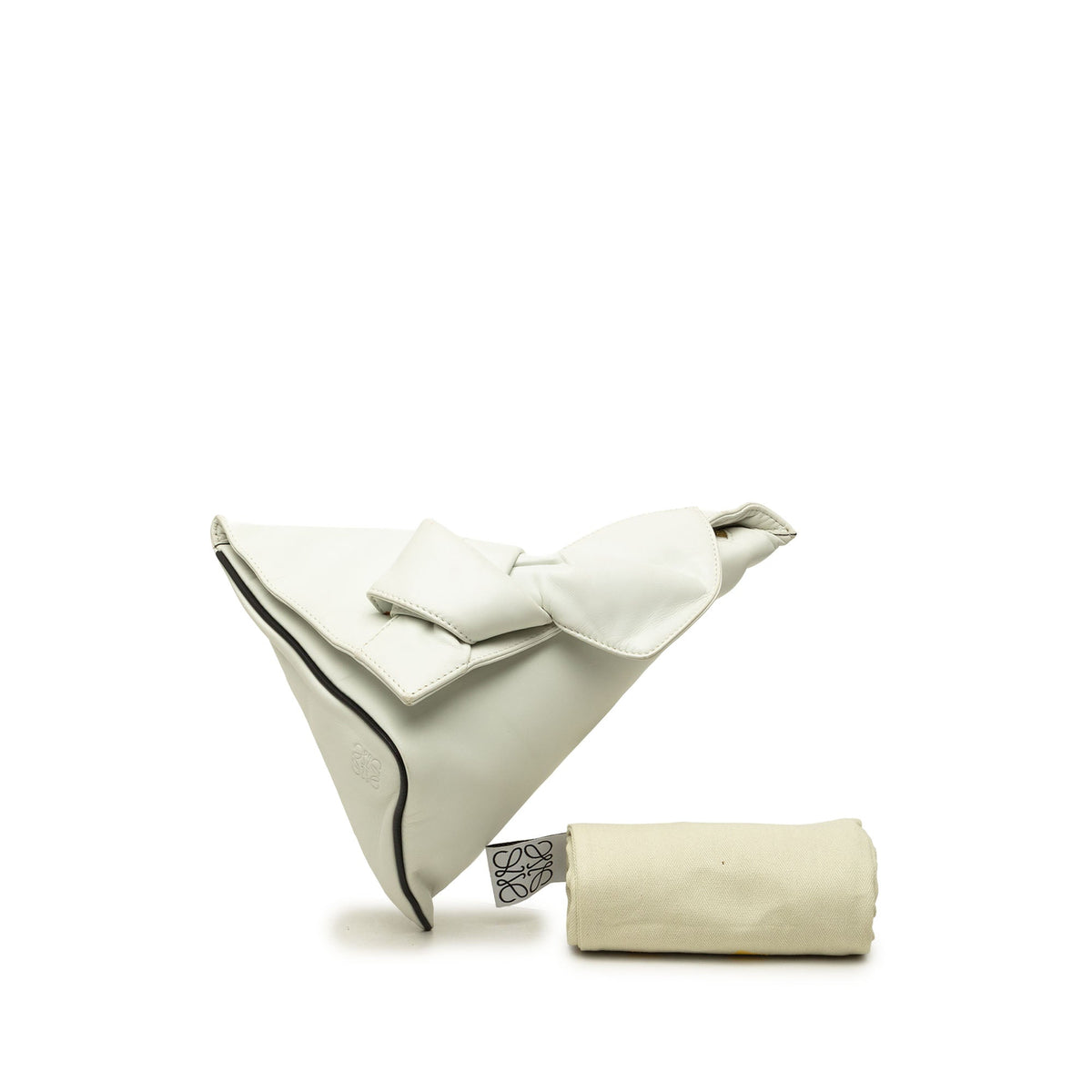 LOEWE Calfskin Wedge Bow Triangular Clutch — White
