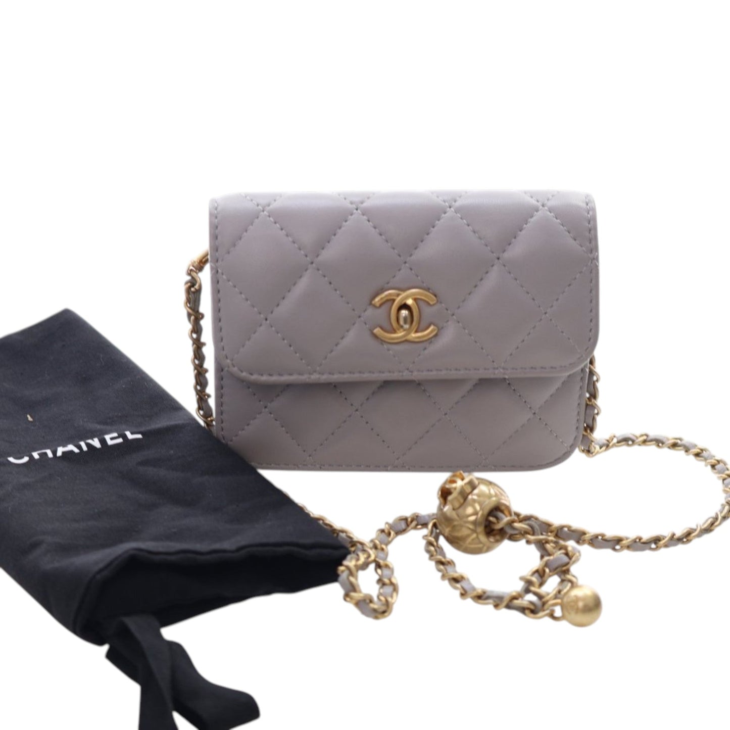 Chanel Mini Quilted Lambskin Pearl Crush Clutch with Chain