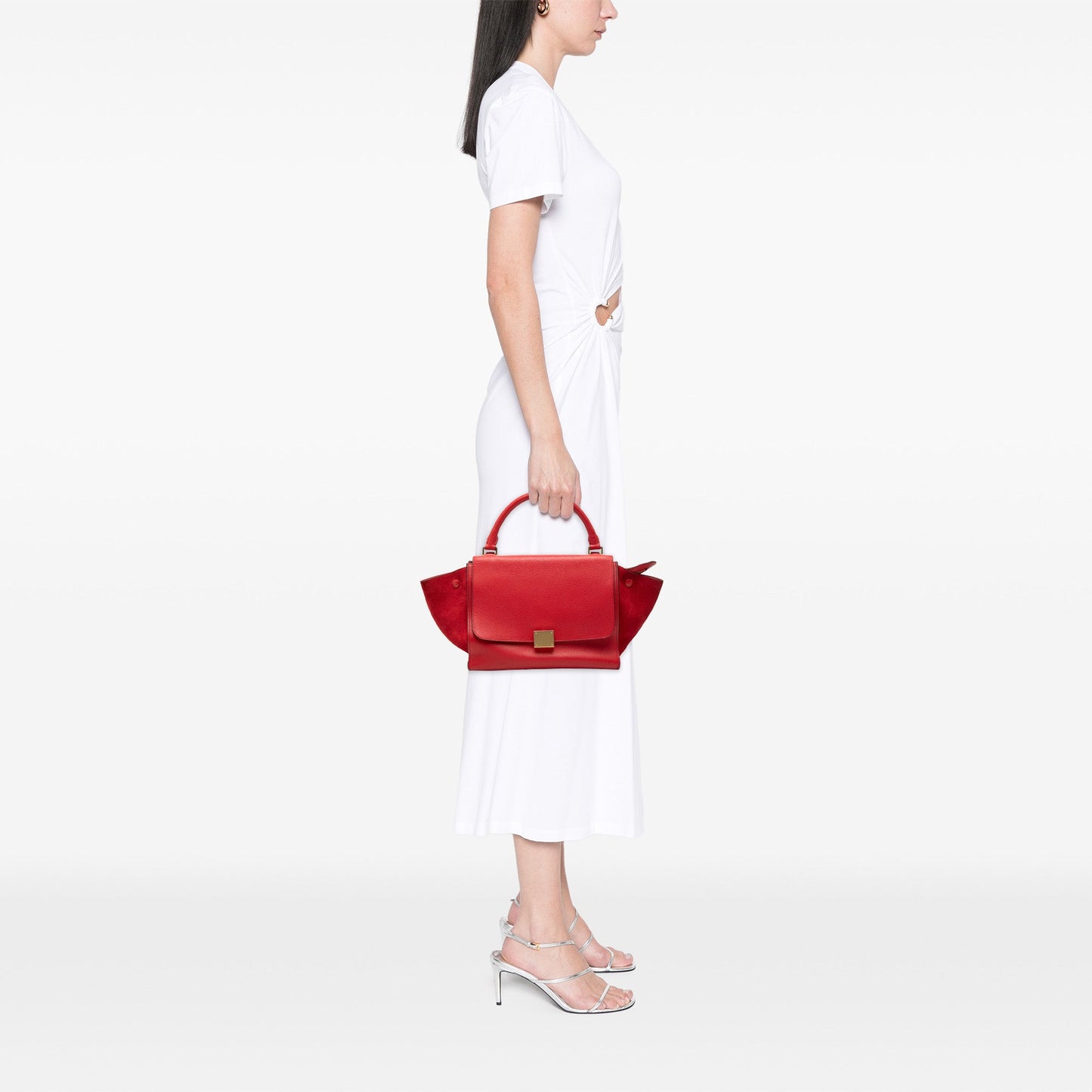 Celine Small Drummed Calfskin and Suede Trapeze Satchel