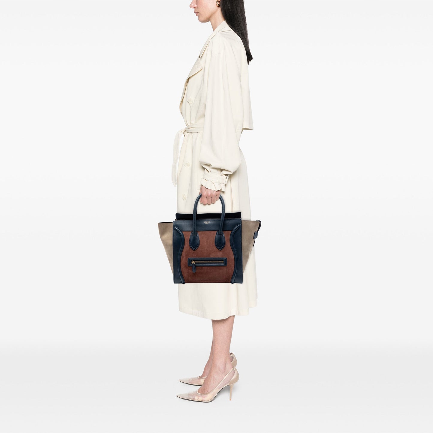 Mini Tricolor Suede and Calfskin Luggage Tote