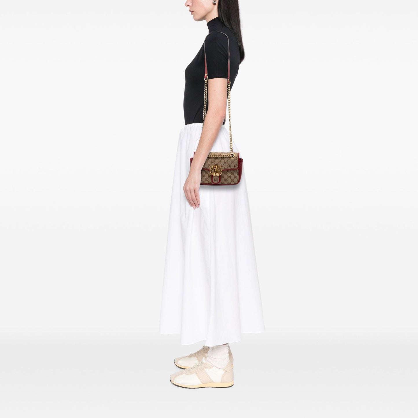 Gucci Small GG Marmont Matelasse Diagonal GG Canvas and Leather Shoulder Bag