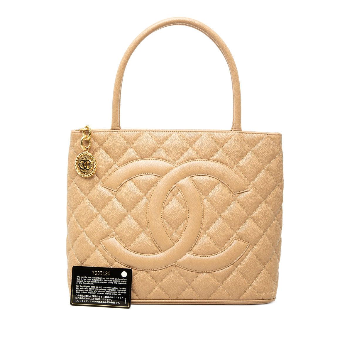 Chanel Caviar Medallion Tote — Beige