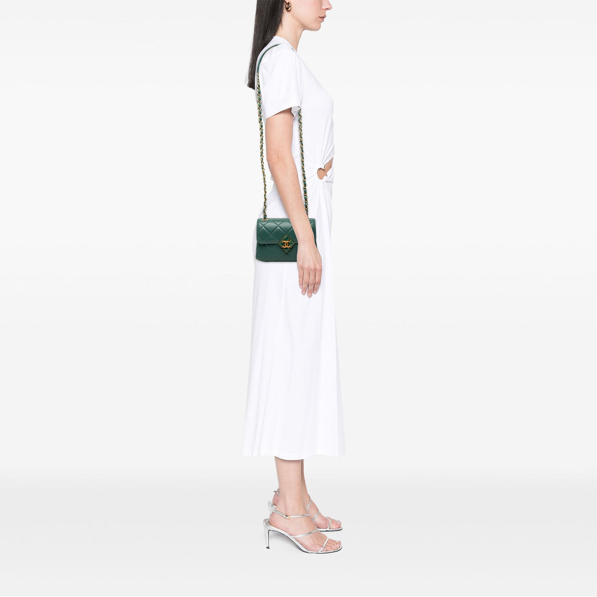 Chanel Mini Lambskin Diamond Lock Flap — Green