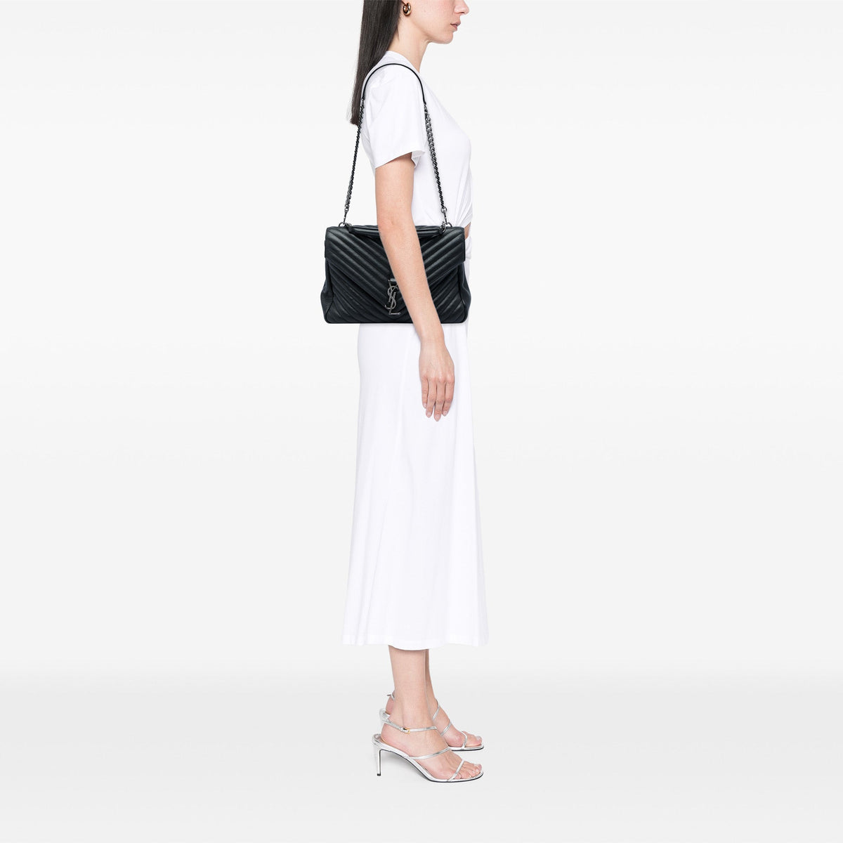 Saint Laurent Large Chevron Sheepskin Monogram College Satchel