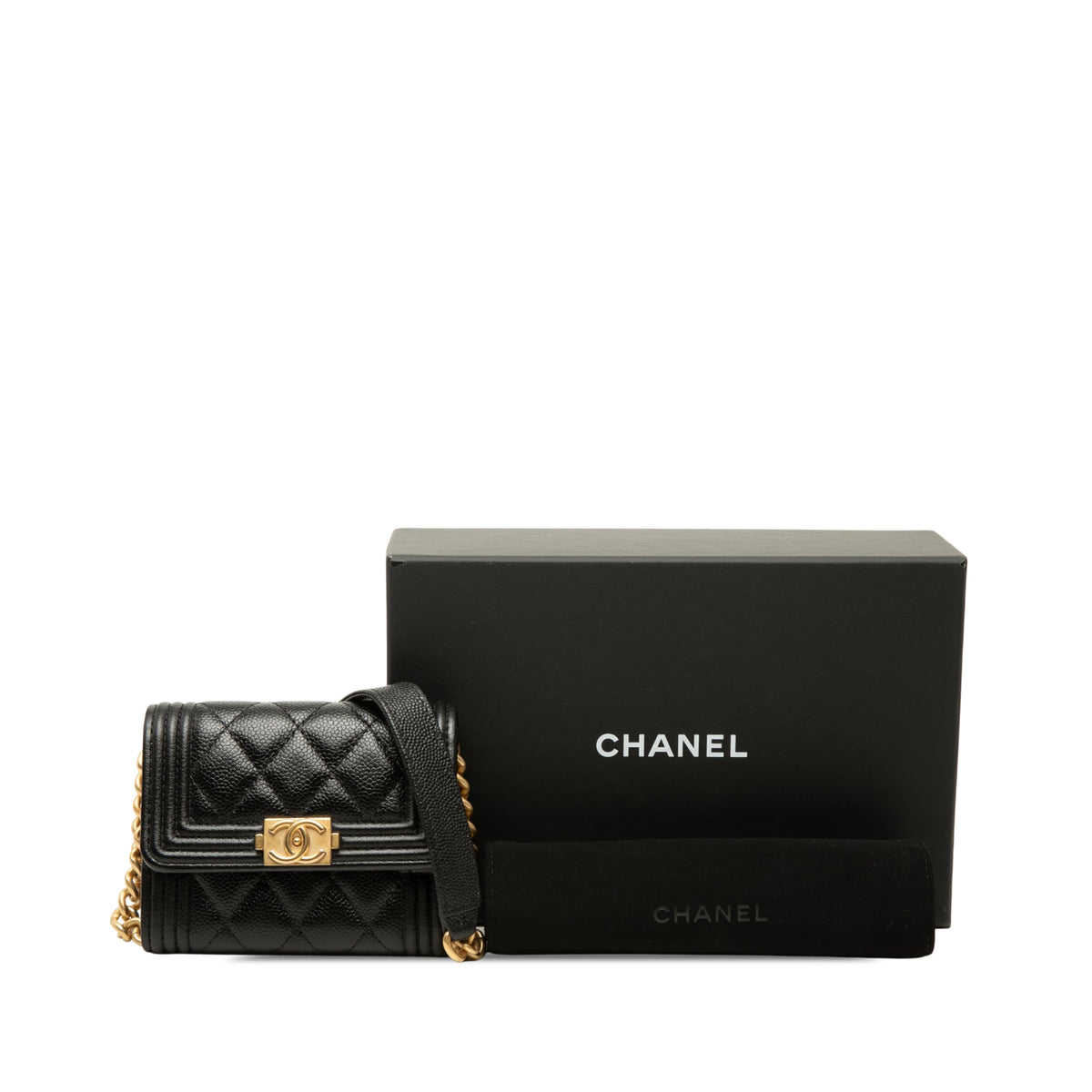 Chanel Quilted Caviar Boy Card Holder with Chain