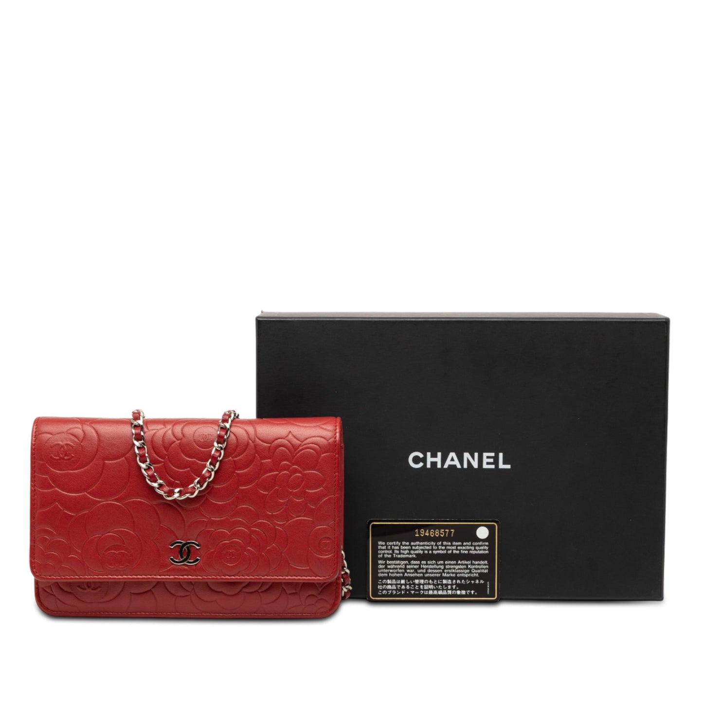 Chanel CC Embossed Lambskin Camellia Wallet On Chain