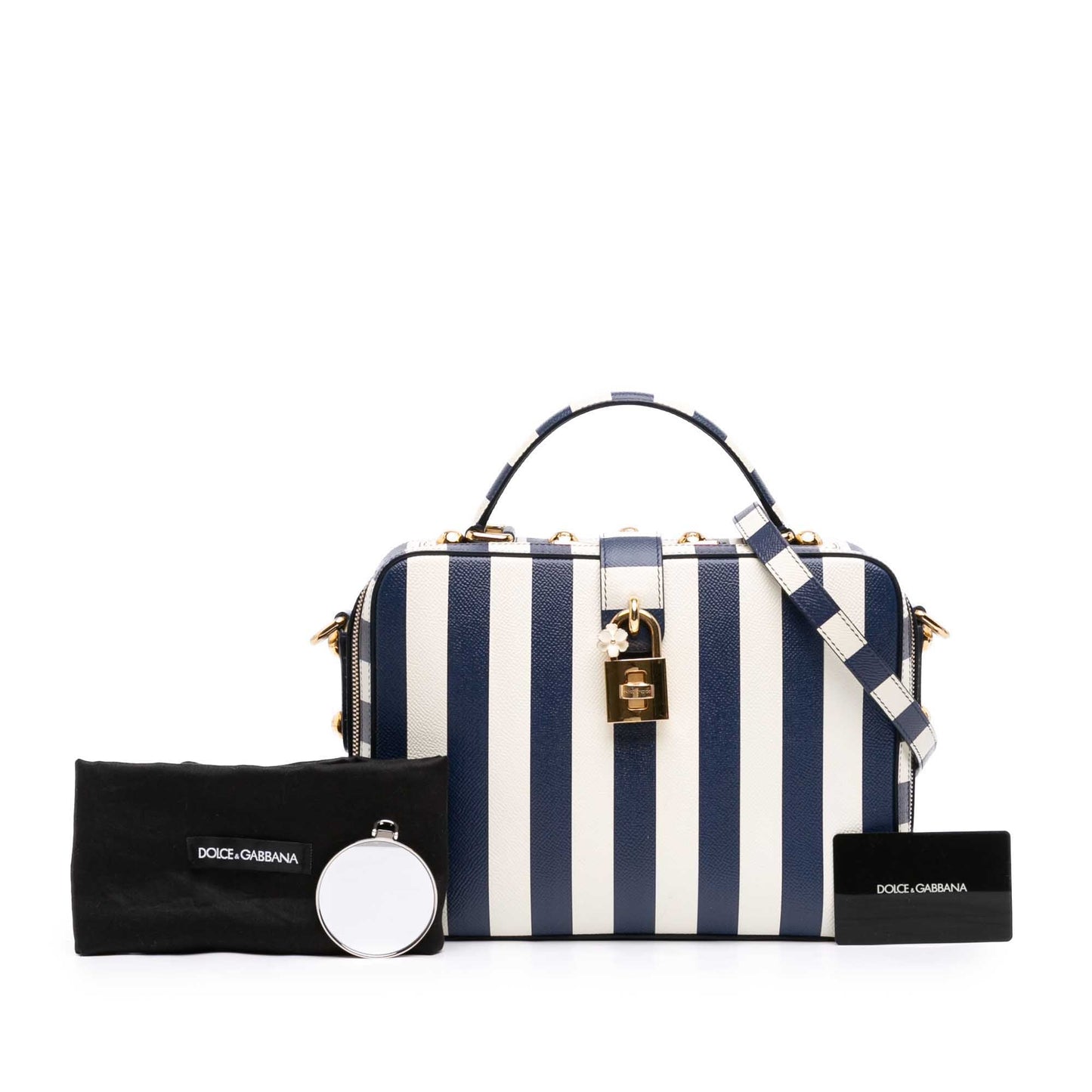 Dolce & Gabbana Leather Striped Box Top Handle Bag