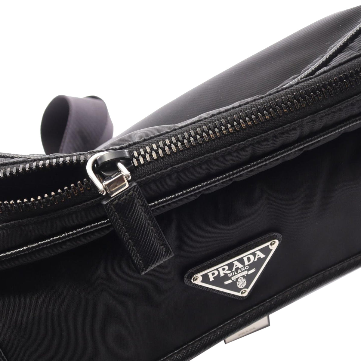 Prada Saffiano Trimmed Re Nylon Zip Top Crossbody