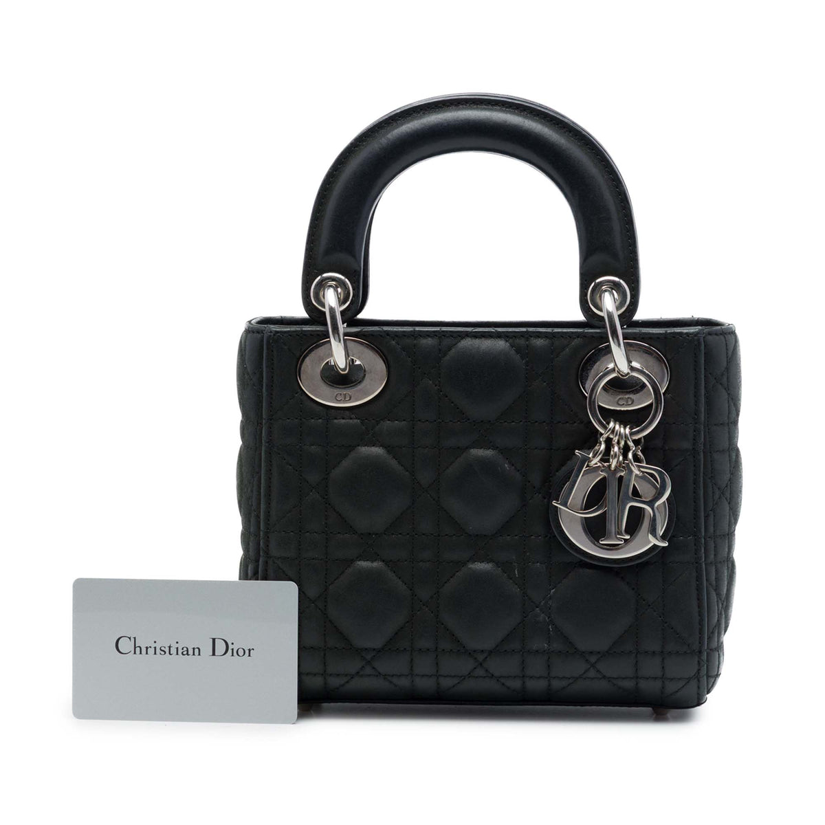 Dior Mini Iridescent Lambskin Cannage Lady Dior — Black