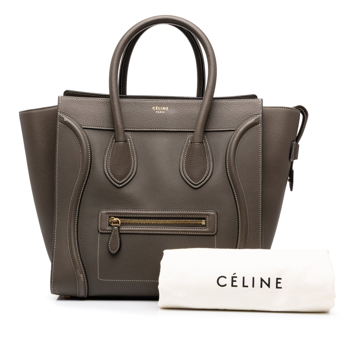 Celine Mini Grained Calfskin Luggage Tote — Gray