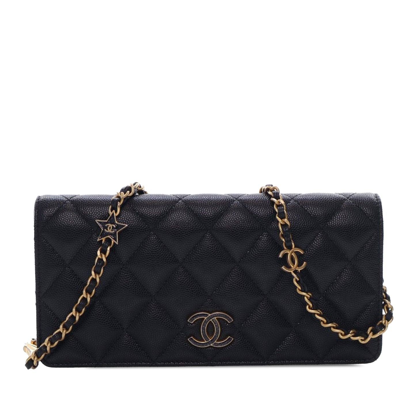 Chanel Quilted Caviar Glitter CC Roller Skate Clutch With Chain