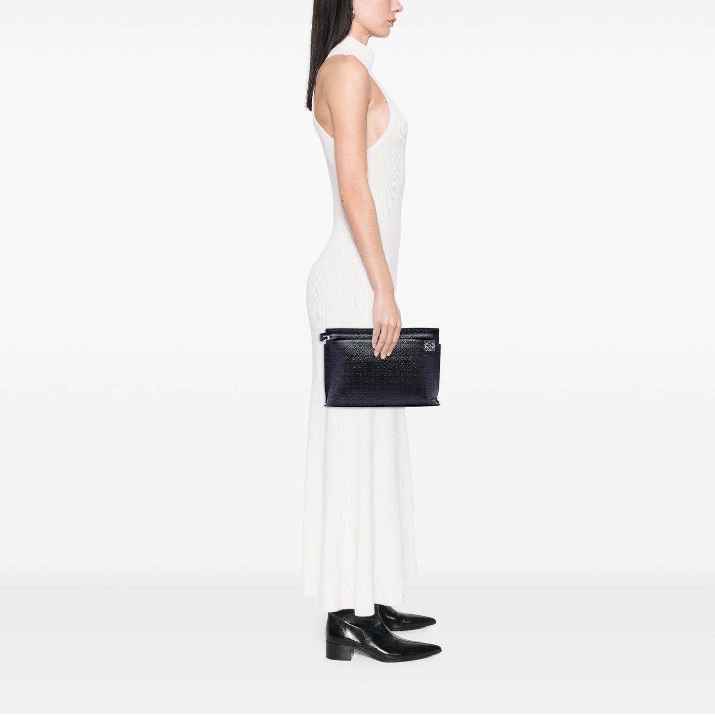 LOEWE Embossed Anagram Leather Repeat T Clutch