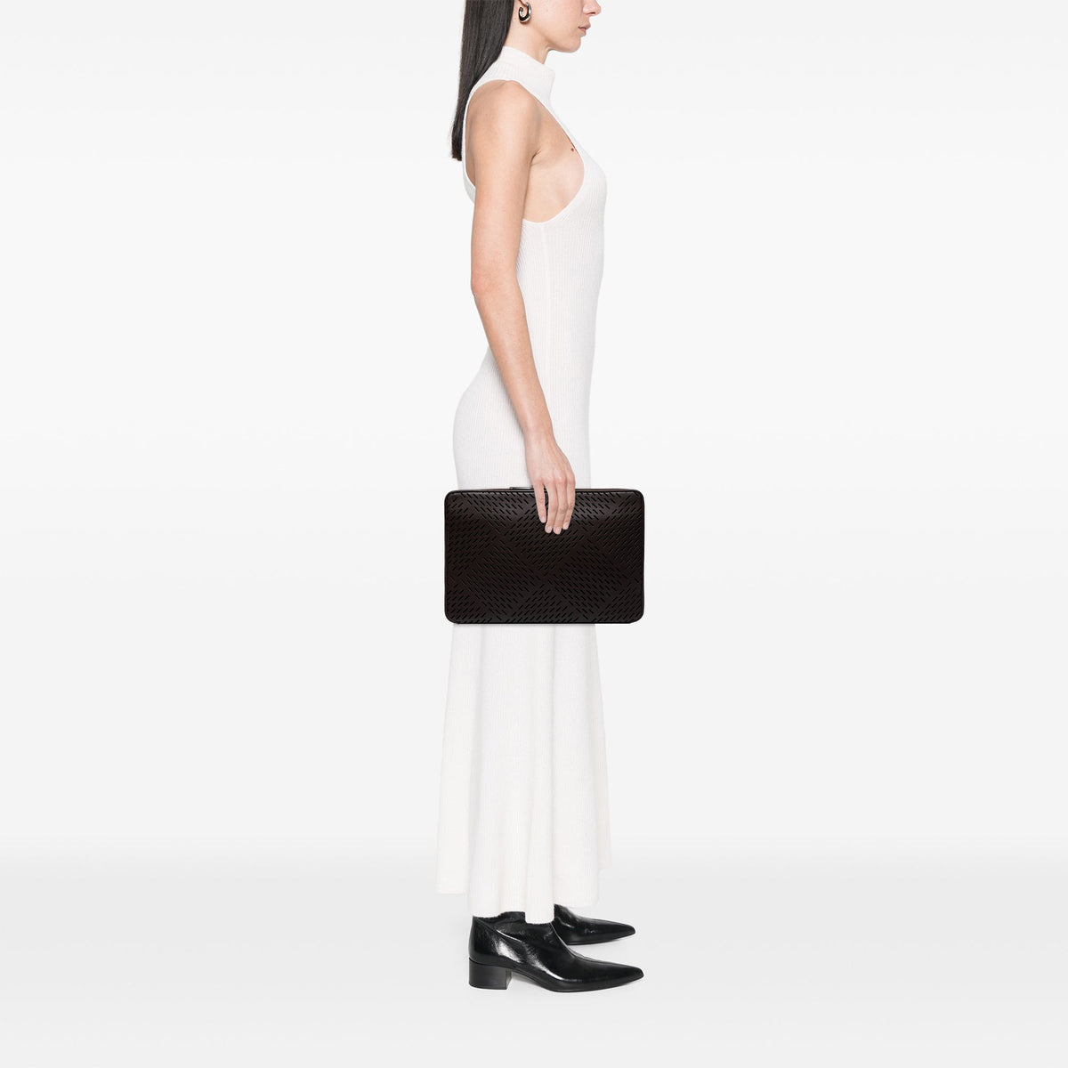 Bottega Veneta Perforated Leather Clutch — Brown
