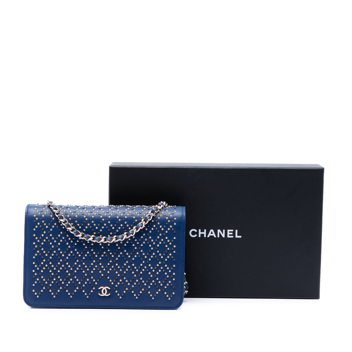 Chanel CC Lambskin Studded Wallet On Chain