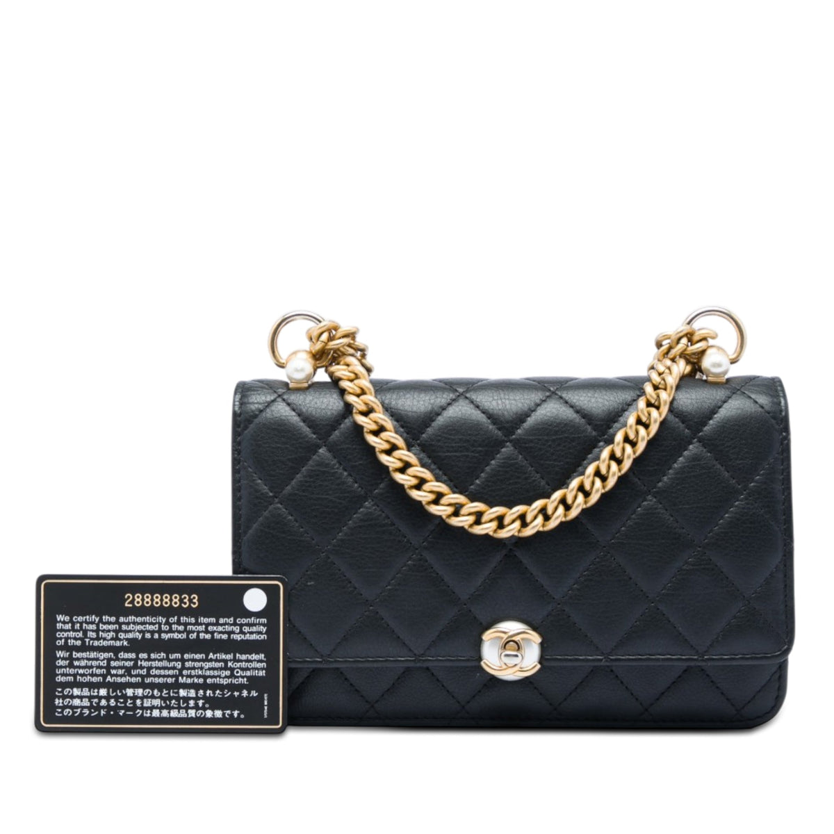 Chanel CC Quilted Lambskin Pearl Wallet on Chain