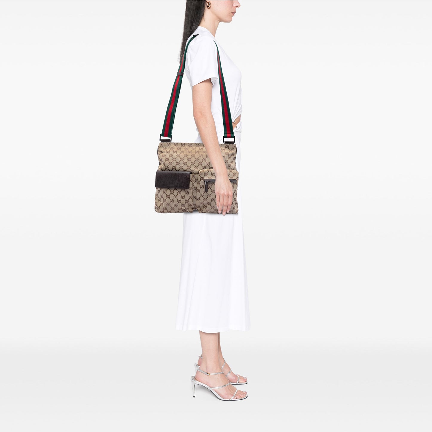 Gucci GG Canvas Web Double Pocket Crossbody